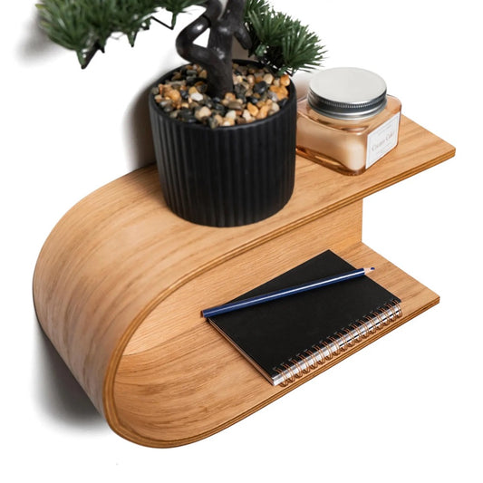 Floating Wall Display Shelf, Modern Bedroom Shelves, Bracketless Small Wooden Shelving, Geometric Hanging Ledge